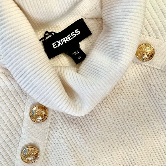 Balmain-inspired Cream-colored Turtleneck with Gold Accent buttons by Express - Picture 4 of 4